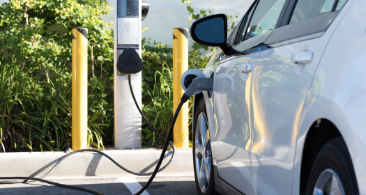 An electric car charging in California.
