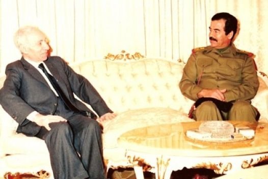 Saddam meets with founder of Ba'athist thought, Michael Aflaq, in 1988