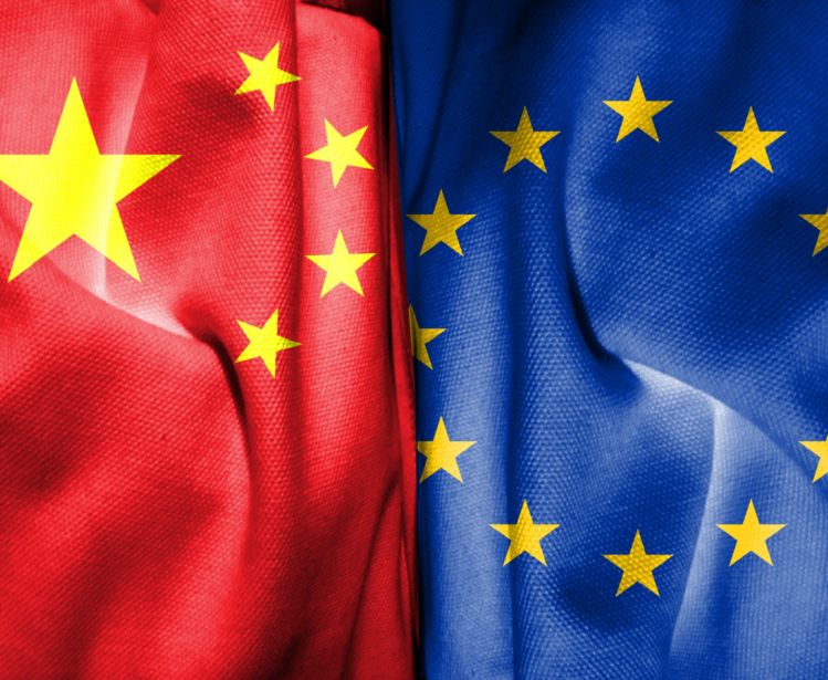 Chinese and EU flags