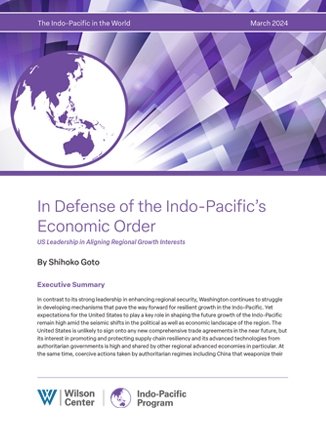 The cover of the report featuring the logo of the Indo-Pacific Program on a dynamic purple background